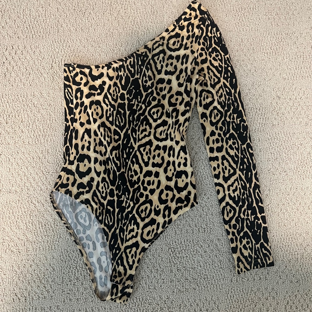 Nasty Gal one shoulder leopard-print bodysuit
